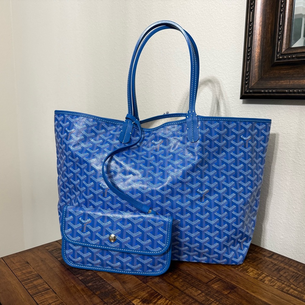 Goyard Blue Saint Louis Tote PM with Matching Pouch